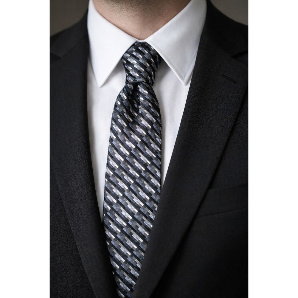 Tie 70s 80s 90s Y2K Mens Statements Gray Black 3.75 Wide 59 Long